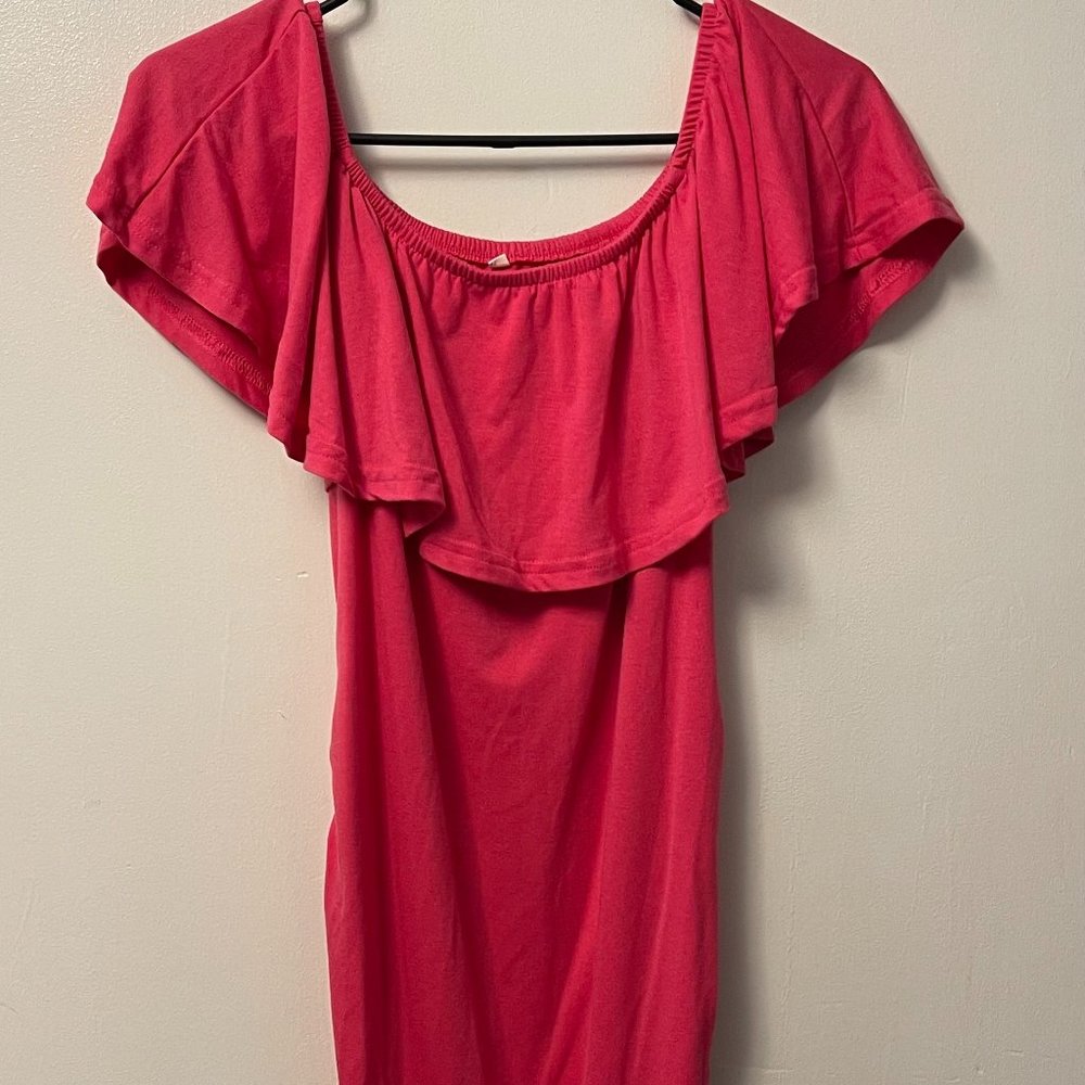 MATERNITY Ruffle Off-Shoulder Dress; Size M - Picture 3 of 5